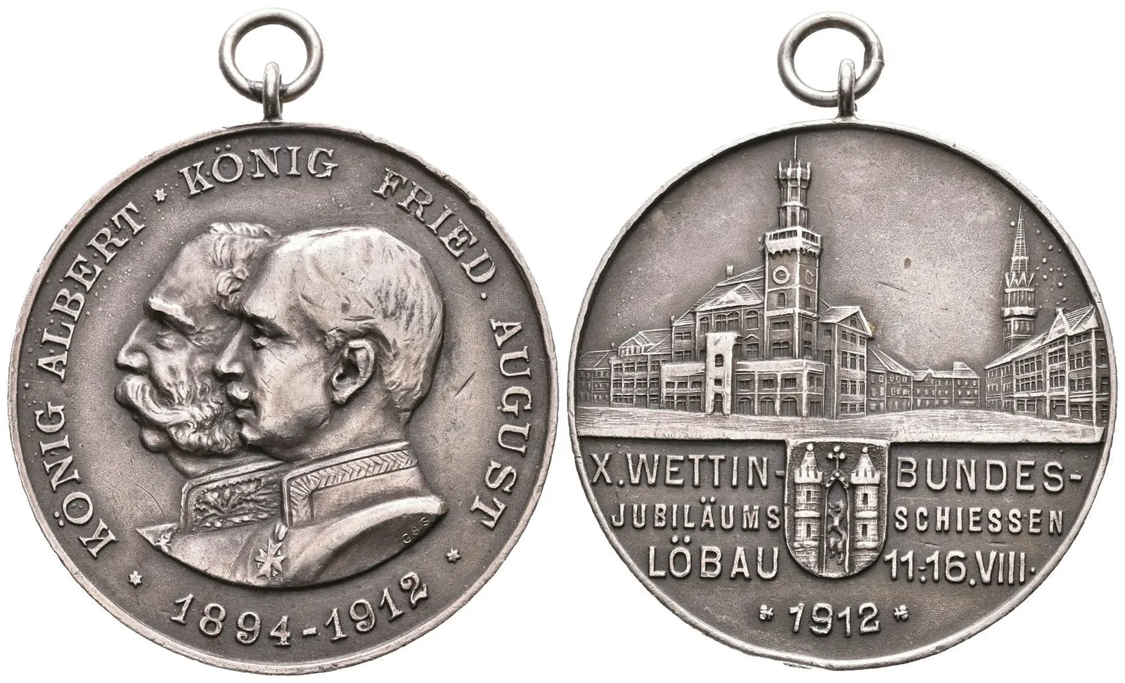 AR Medaile 1912 - X. Wettinské jubilejní spolkové střelby v Lubáni (Löbau). — 1
