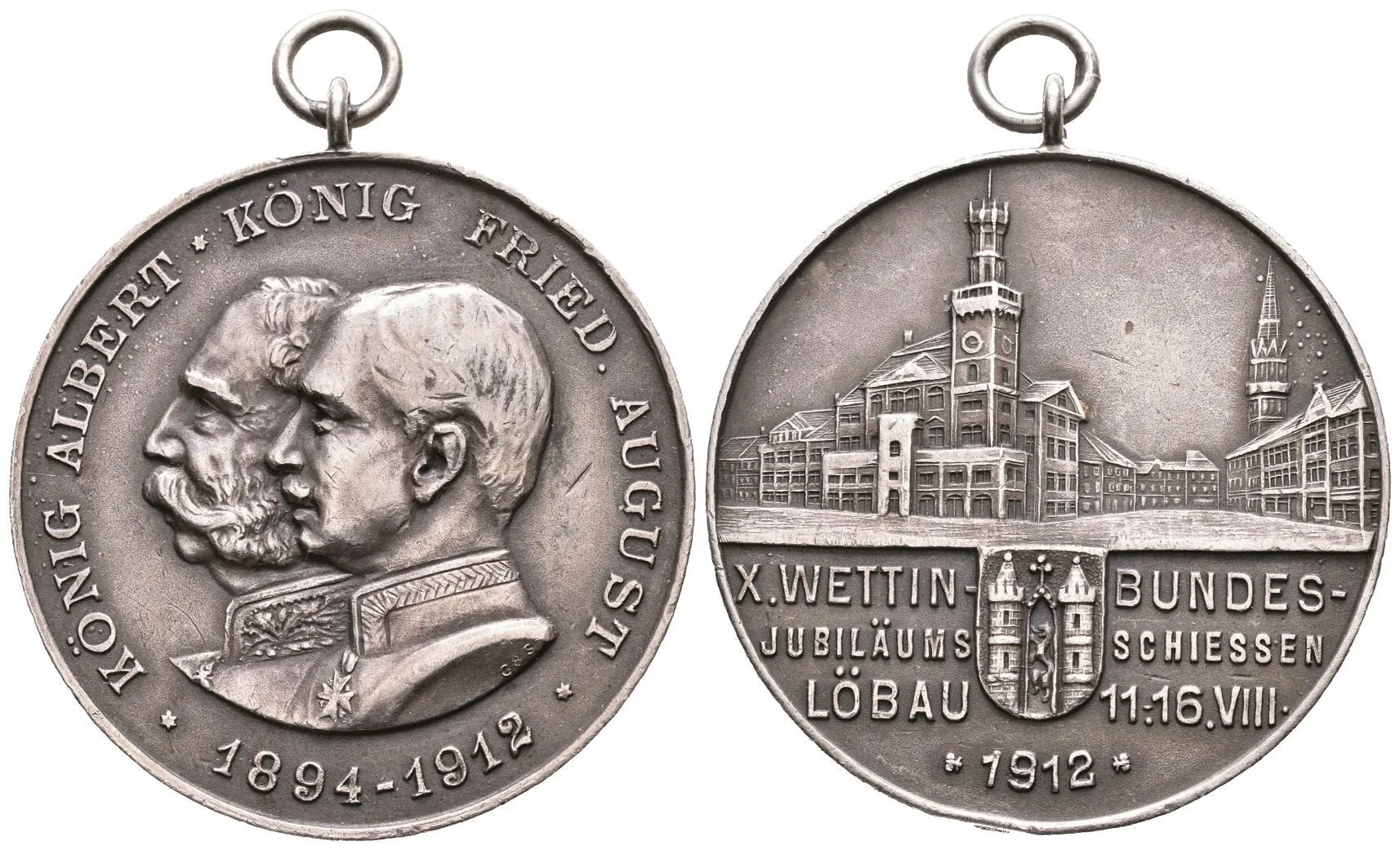 AR Medaile 1912 - X. Wettinské jubilejní spolkové střelby v Lubáni (Löbau). — 1