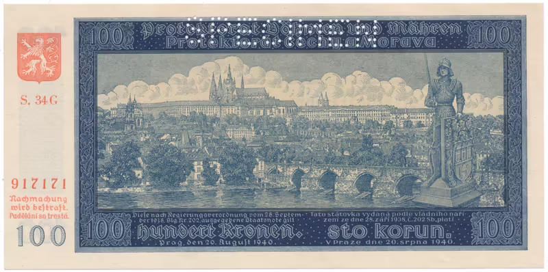 100 Koruna 1940, II. vydání, série G, SPECIMEN, Hej.33b1.S1
