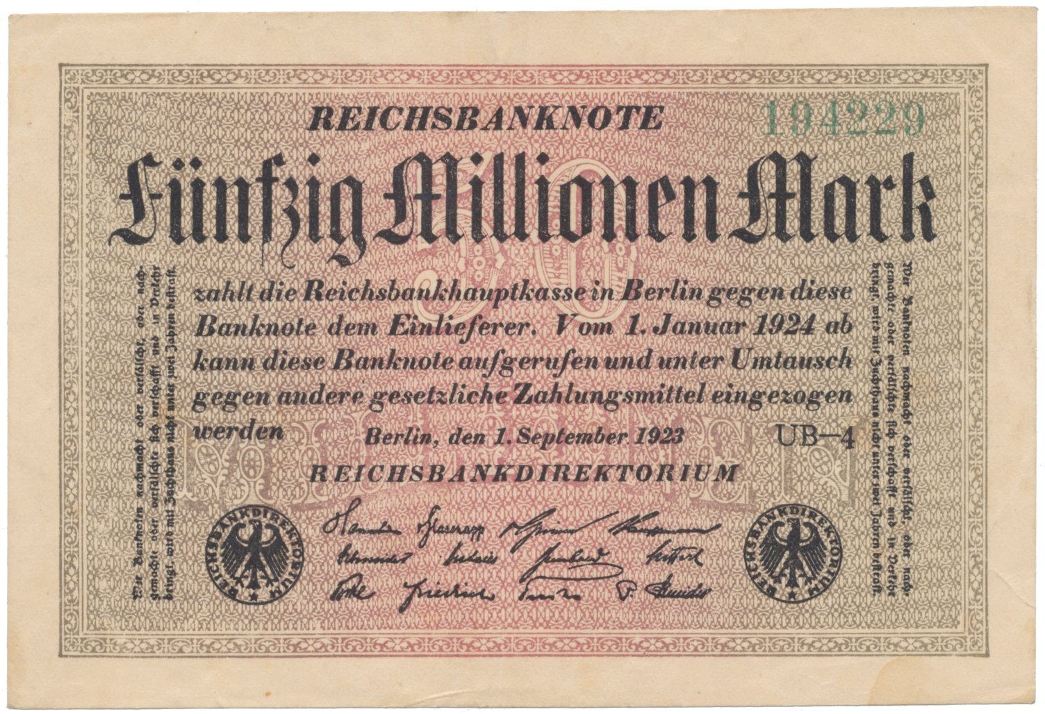 Německo, 50 Millionen Mark 1923, Ro.108l