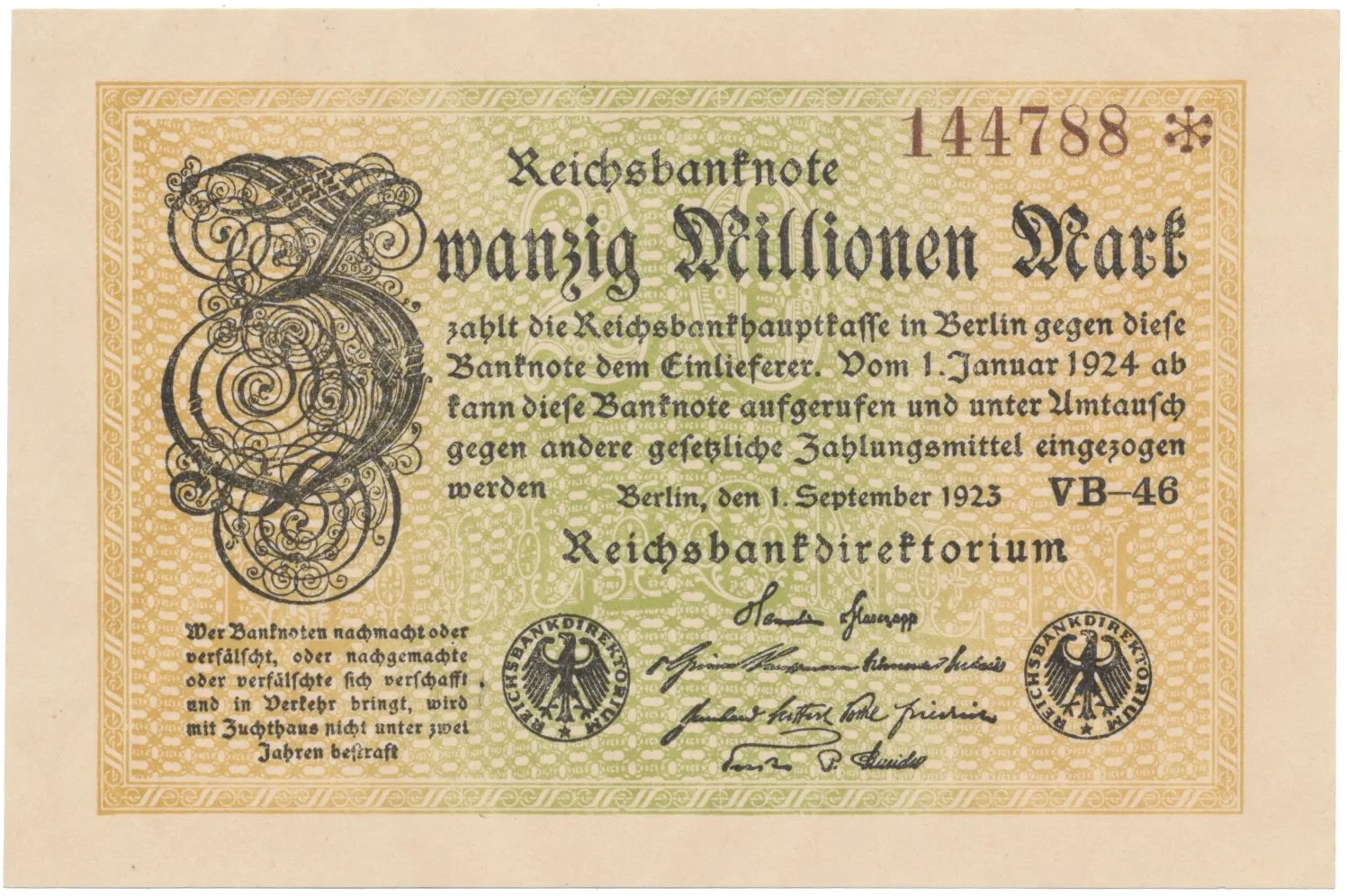 Německo, 20 Millionen Mark 1923, Ro.107e