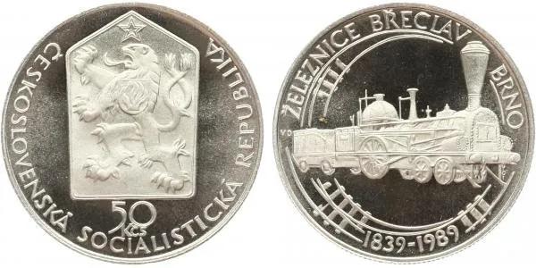 50 Kčs 1989 - Železnice Břeclav - Brno, PROOF