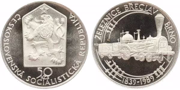 50 Kčs 1989 - Železnice Břeclav - Brno, PROOF