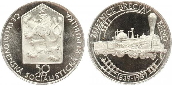 50 Kčs 1989 - Železnice Břeclav - Brno, PROOF