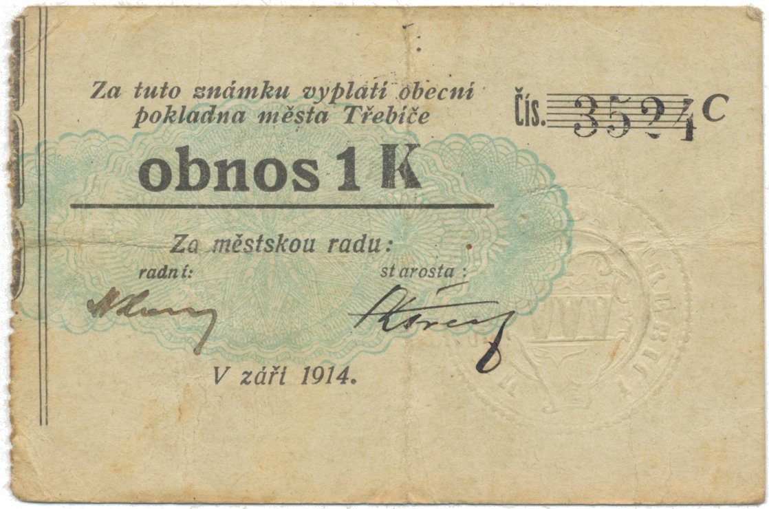 Třebíč - město, 1 K září 1914, slabší K, HH.223.5.10g2