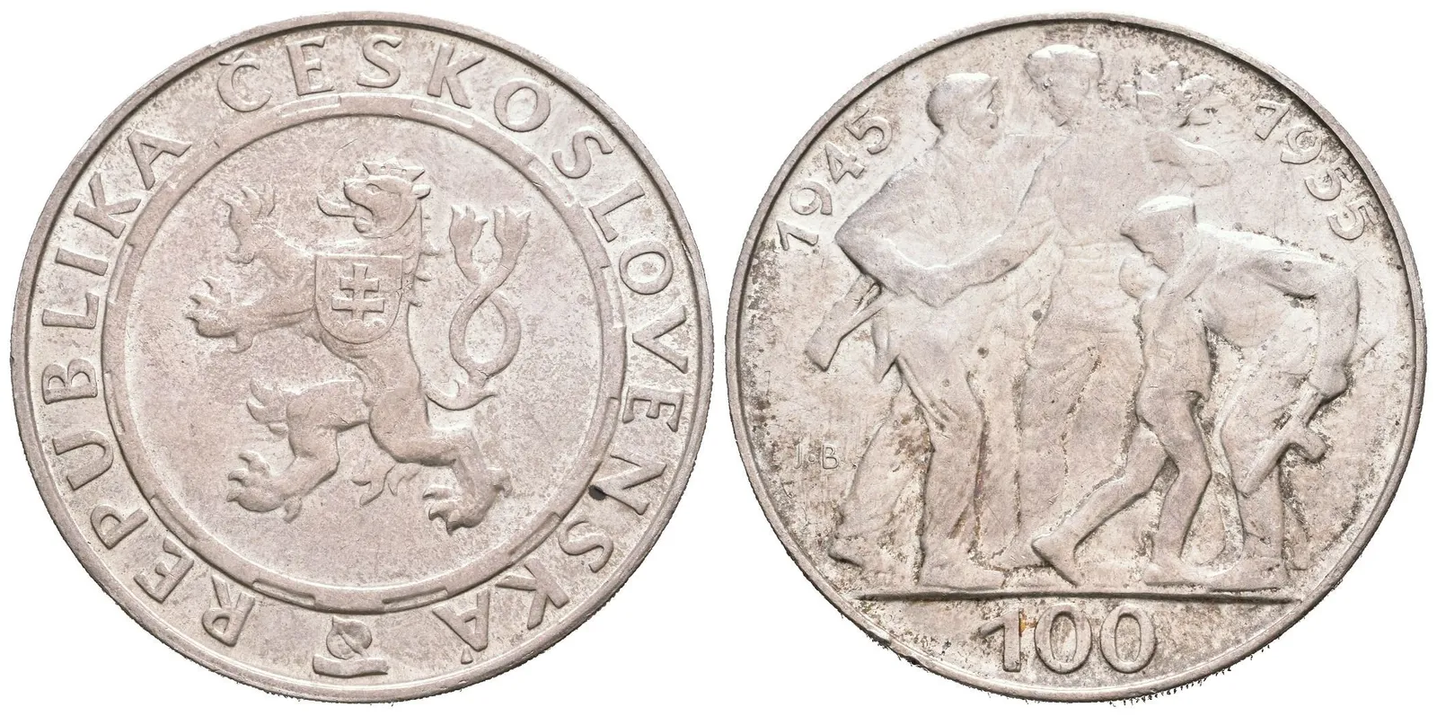 100 Kčs 1955 - Osvobození, tupá písmena v signatuře autora, Aurea.106b, — 1