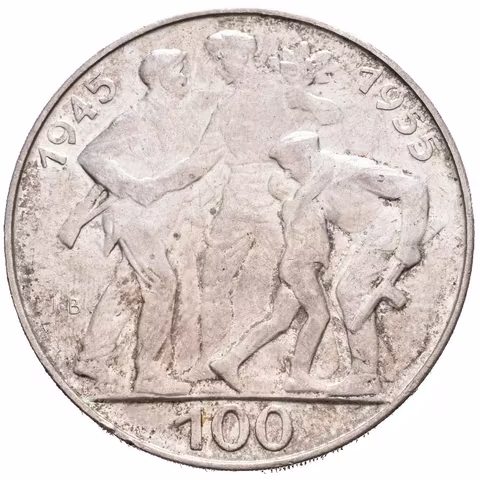 100 Kčs 1955 - Osvobození, tupá písmena v signatuře autora, Aurea.106b,