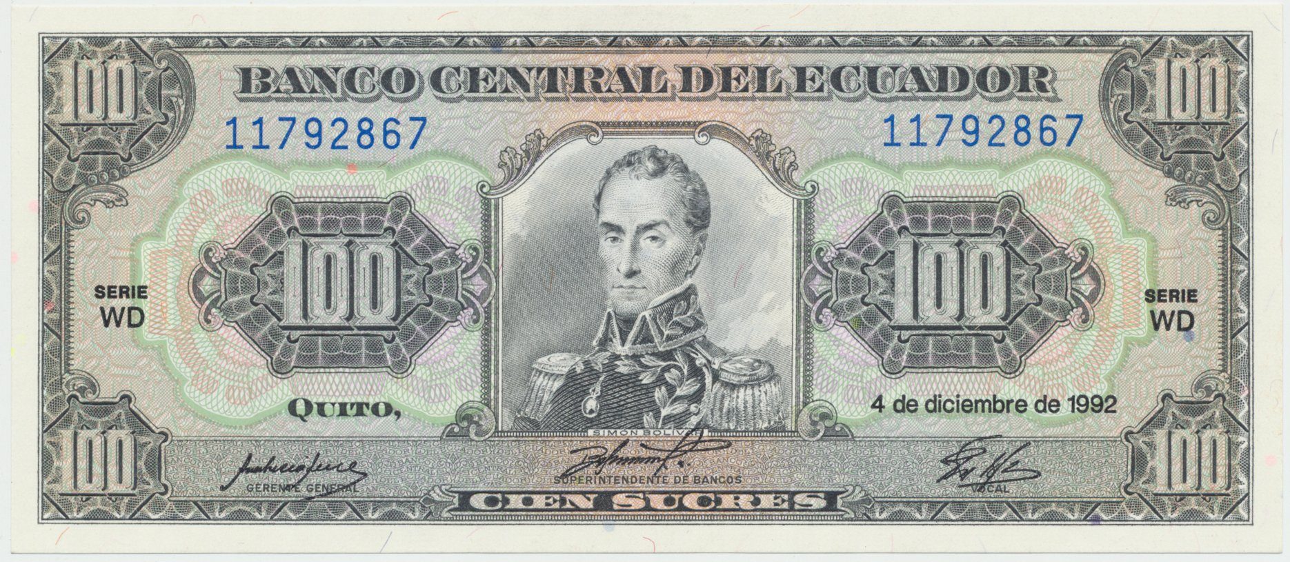 Ekvádor, 100 Sucres 1992, P.123Ab