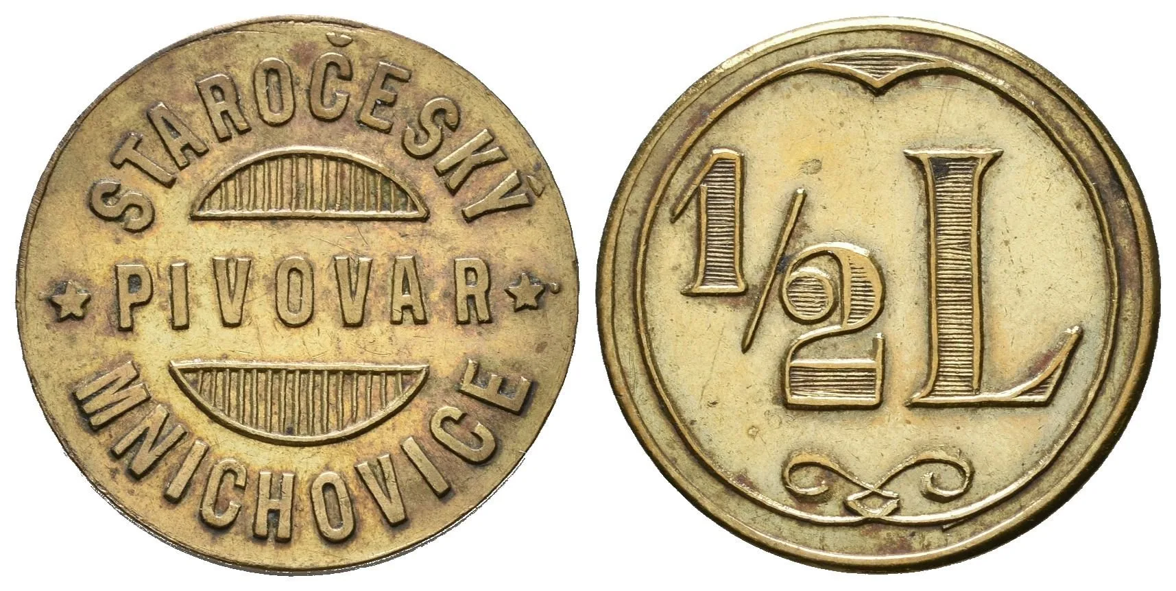 Mnichovice - Staročeský pivovar, známka na 1/2 litru piva. Ms 20,5 mm — 1