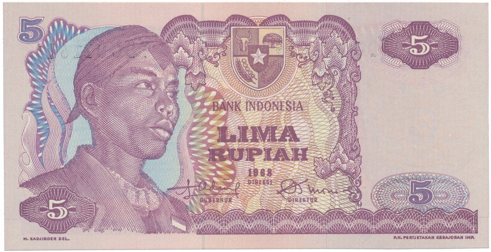 Indonésie, 5 Rupiah 1968, P.104