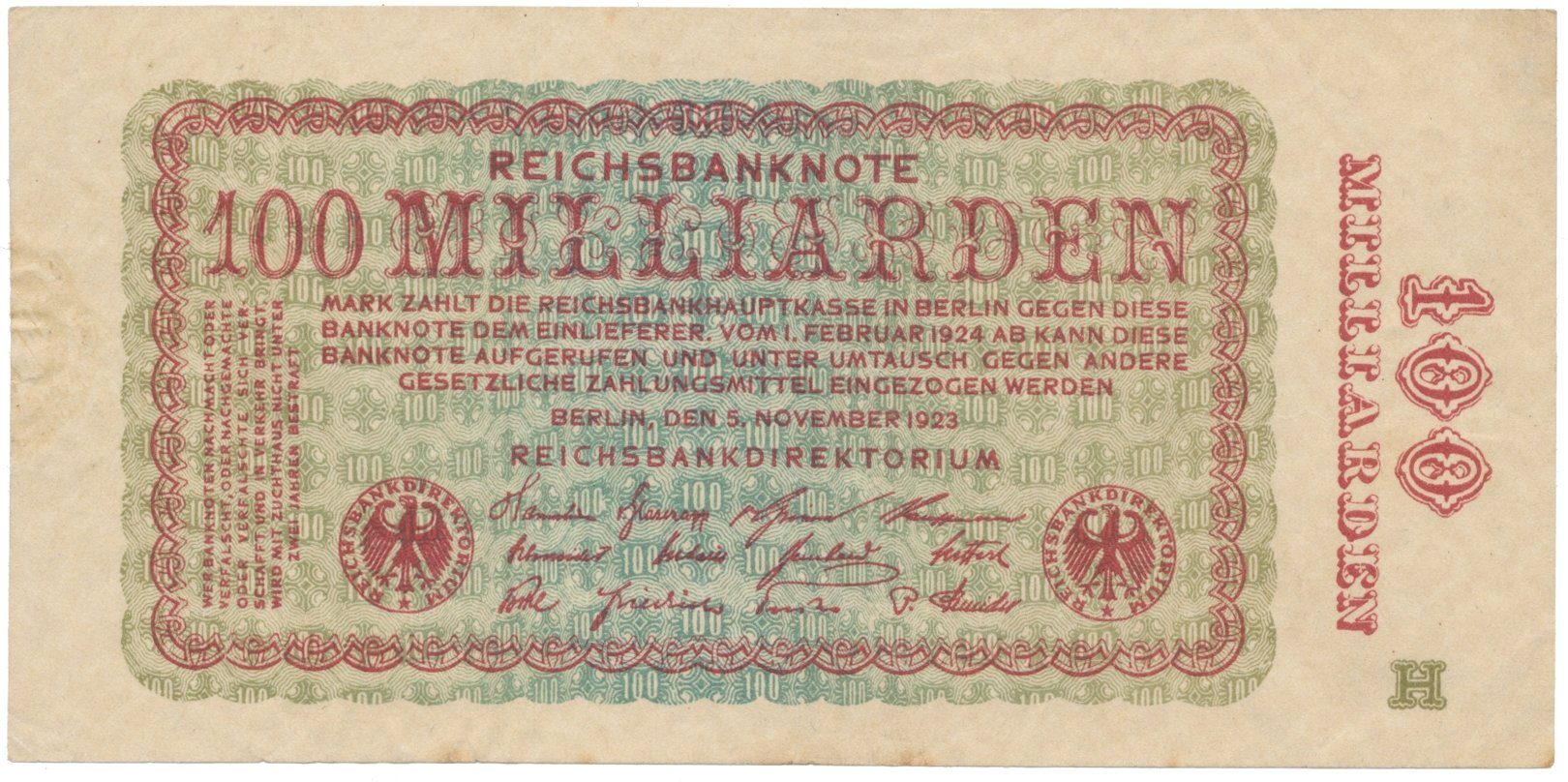 Německo, 100 Millionen Mark 1923, Ro.130b