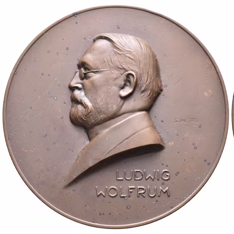 AE Medaile 1912 (Selmar Werner) - K 65. narozeninám průmyslníka Ludwiga Wolfruma, Bronz 70 mm