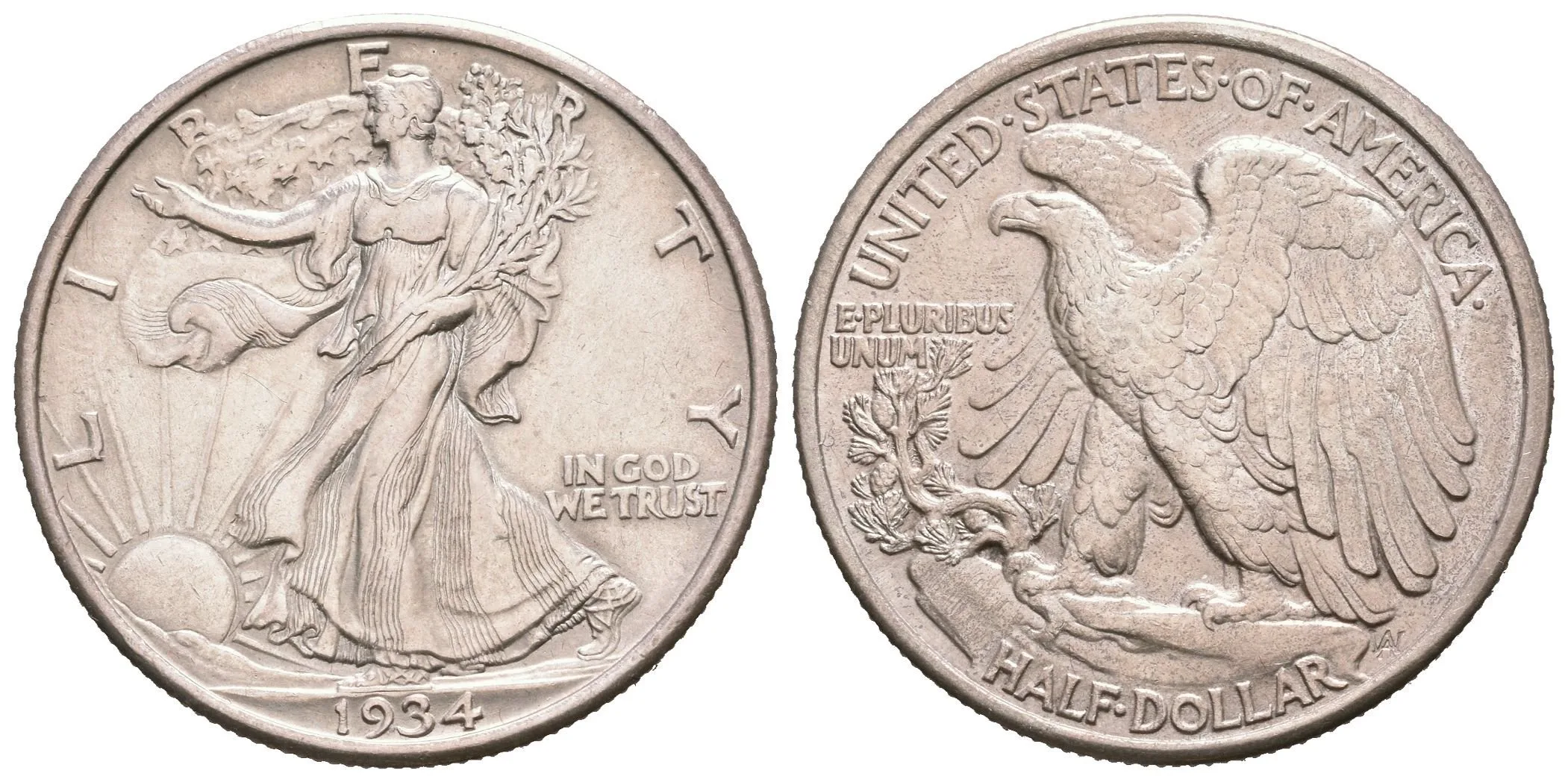 1/2 Dollar 1934, KM.142, pěkná zachovalost, patina — 1