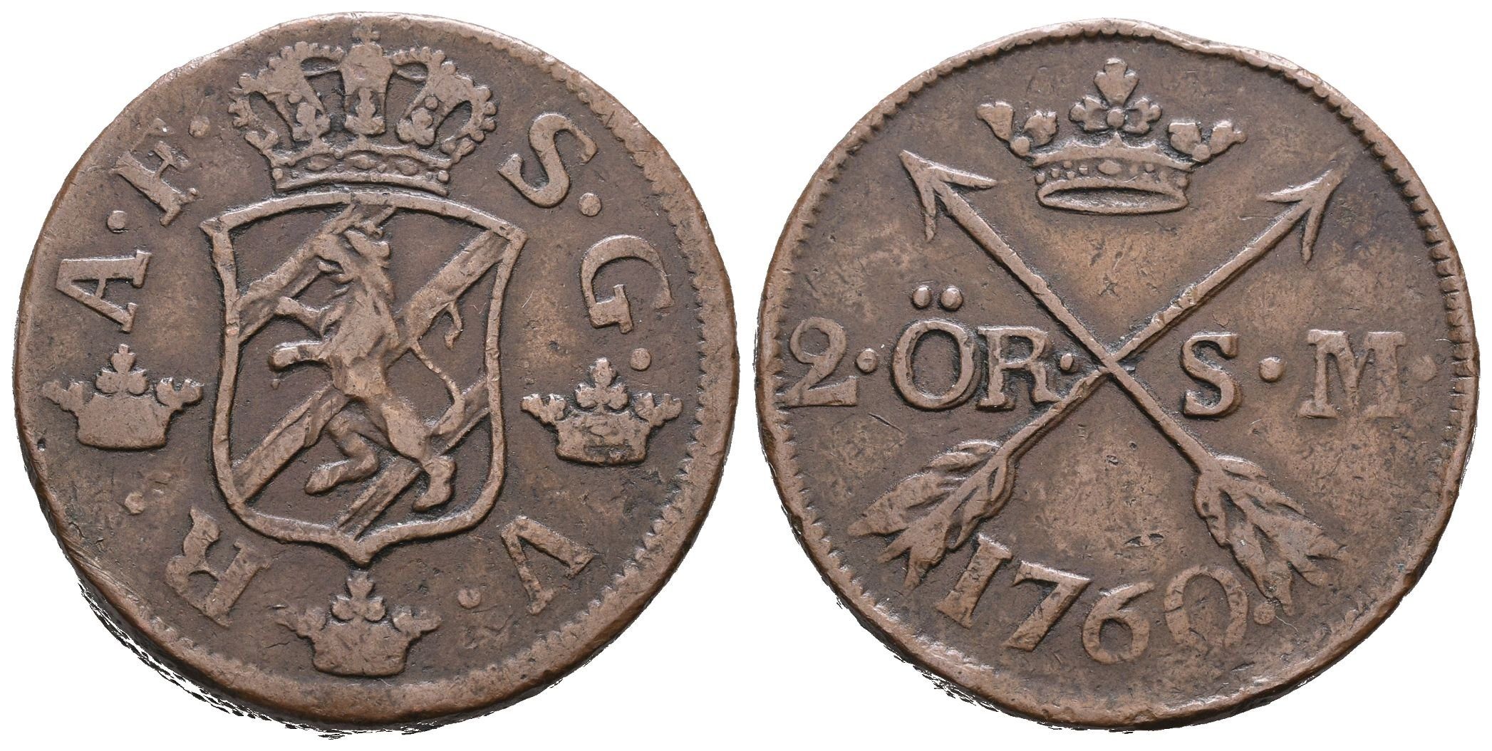 Švédsko, 2 Öre SM 1760