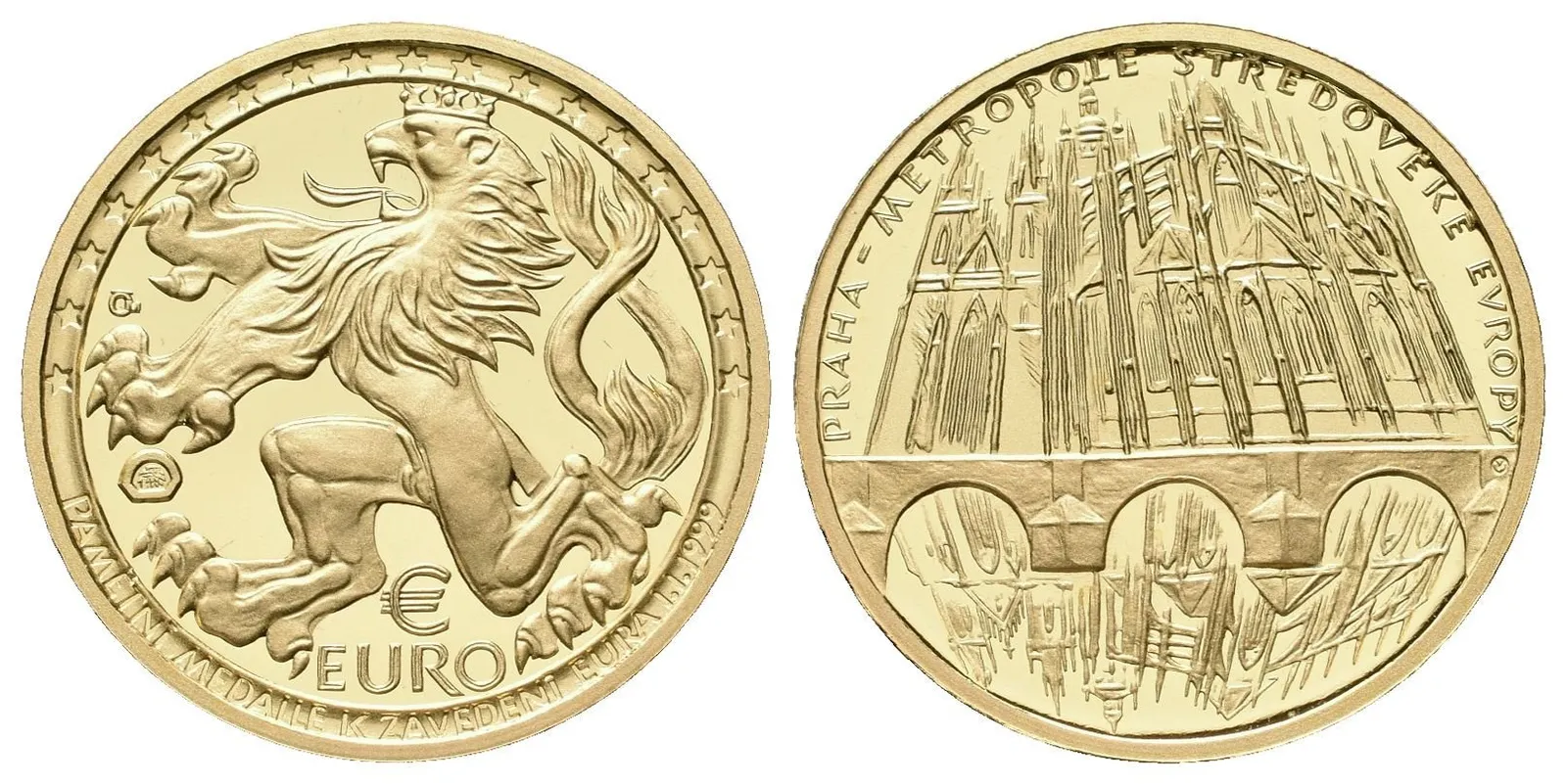 AV Medaile 1999 (V. Oppl) - K zavedení Euroměny 1. 1. 1999, Au 0,999, 23 mm (7,78 g), etue, PROOF — 1