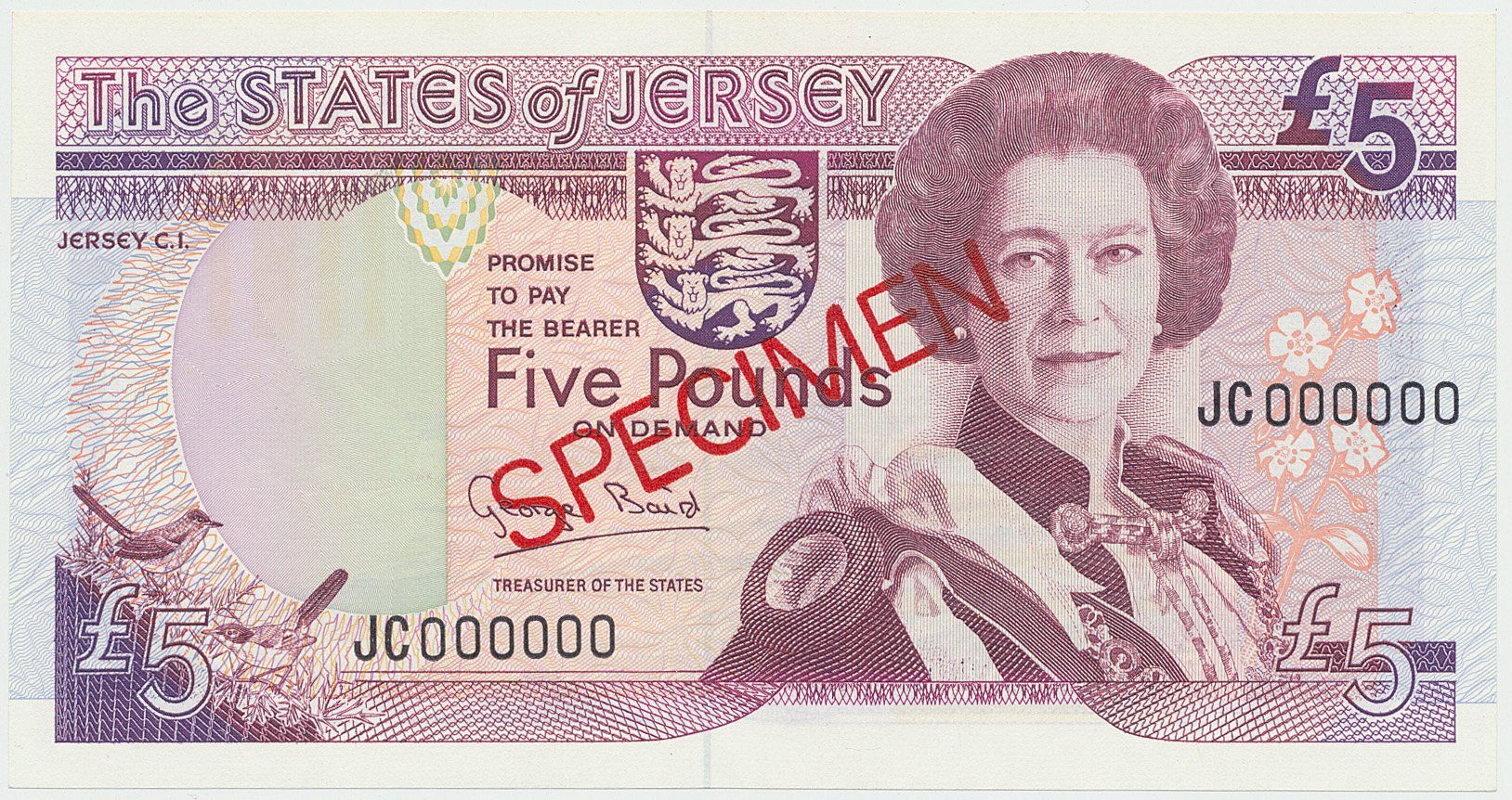 Jersey, 5 Pounds (2000), bankovní vzor, přetisk SPECIMEN, P.27s