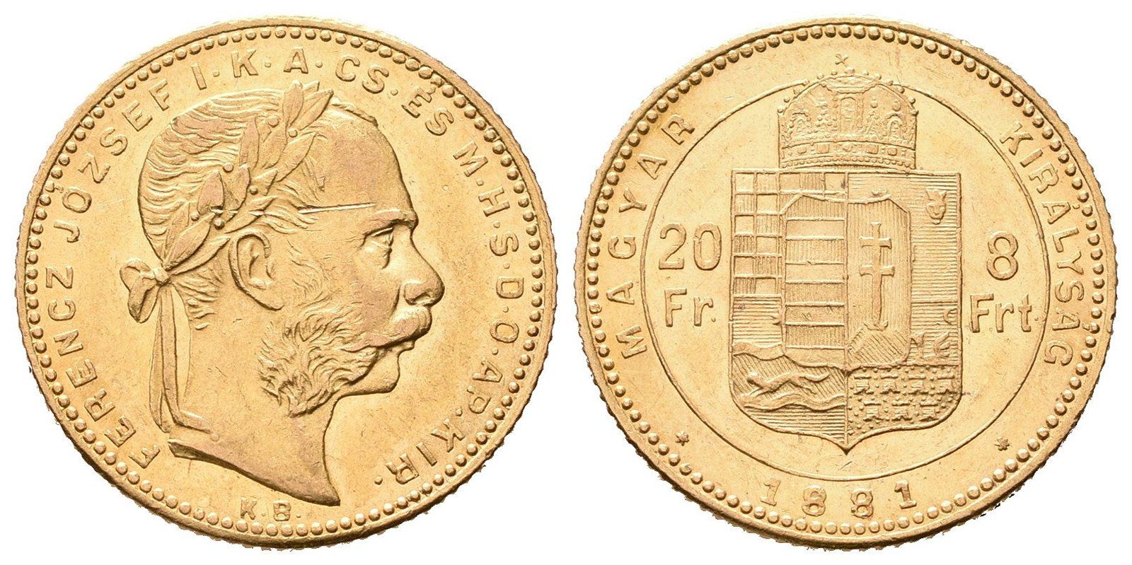 8 Zlatník / 20 Frank 1881 KB