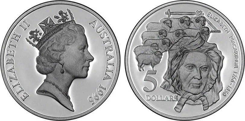 Austrálie, 5 Dollars 1995 - Elizabeth Macarthur