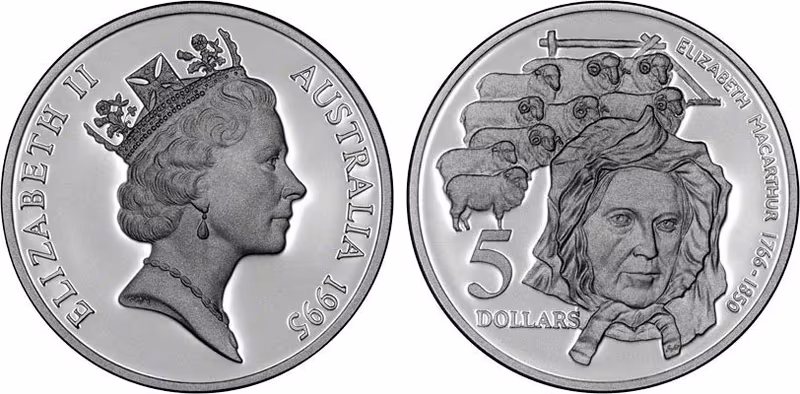Austrálie, 5 Dollars 1995 - Elizabeth Macarthur