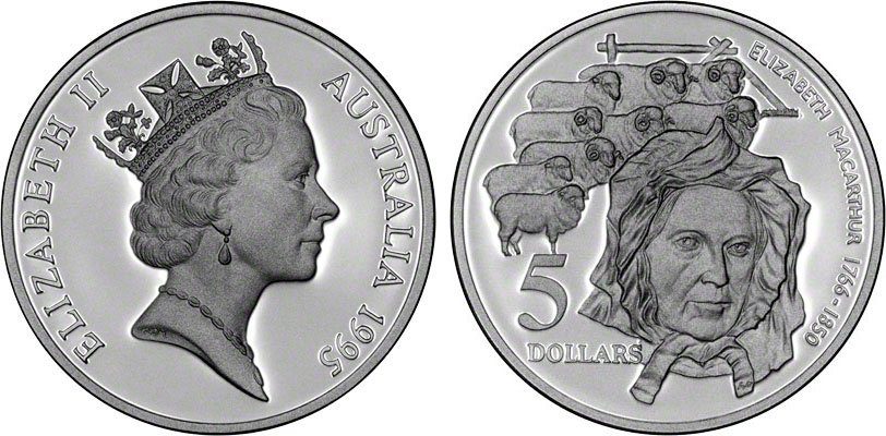 Austrálie, 5 Dollars 1995 - Elizabeth Macarthur