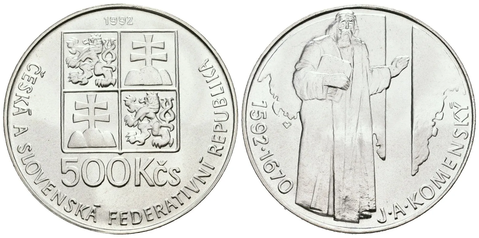 500 Kčs 1992 - Jan Amos Komenský, Aurea.192, ražební lesk — 1