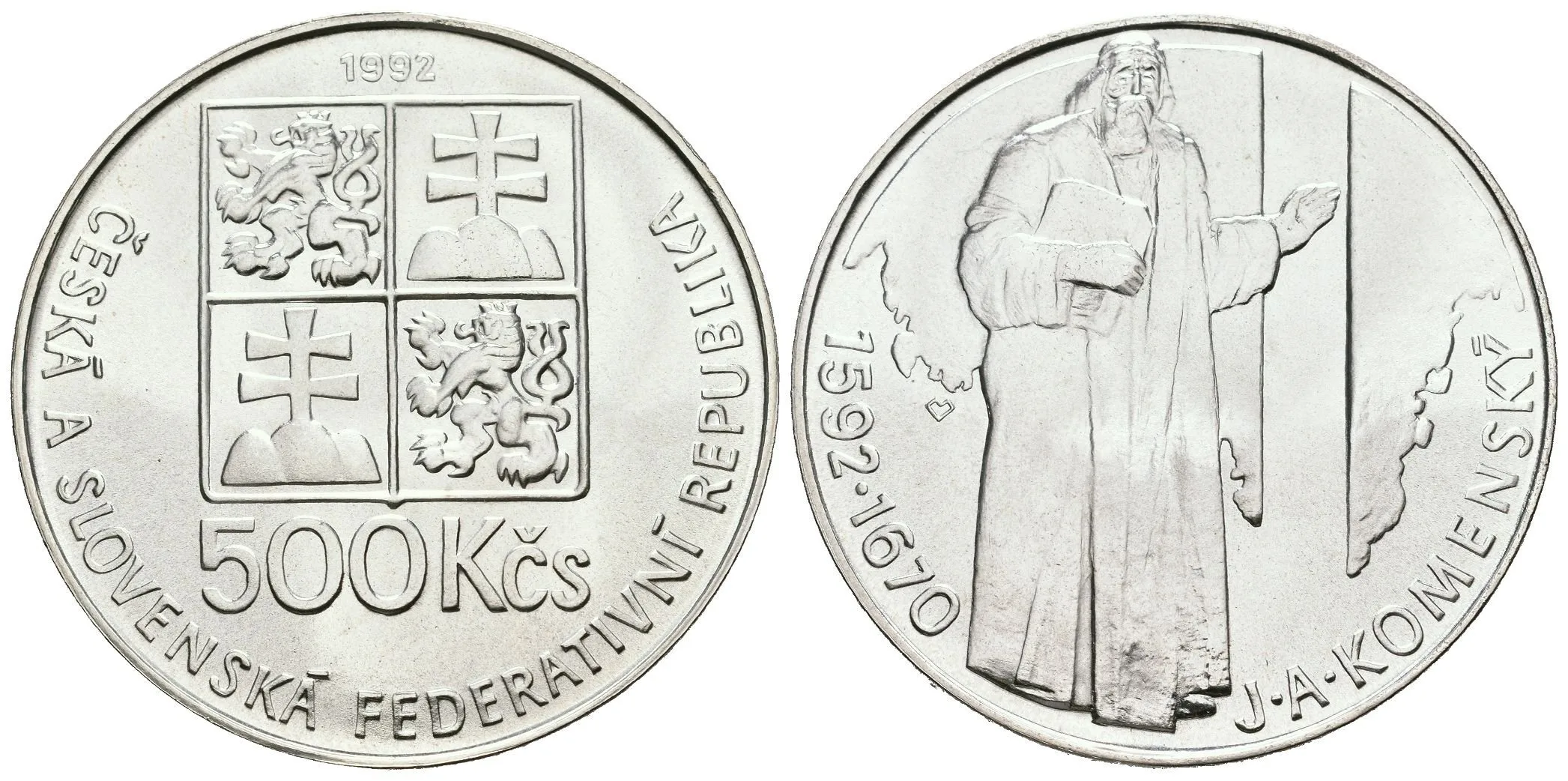 500 Kčs 1992 - Jan Amos Komenský, Aurea.192, ražební lesk — 1