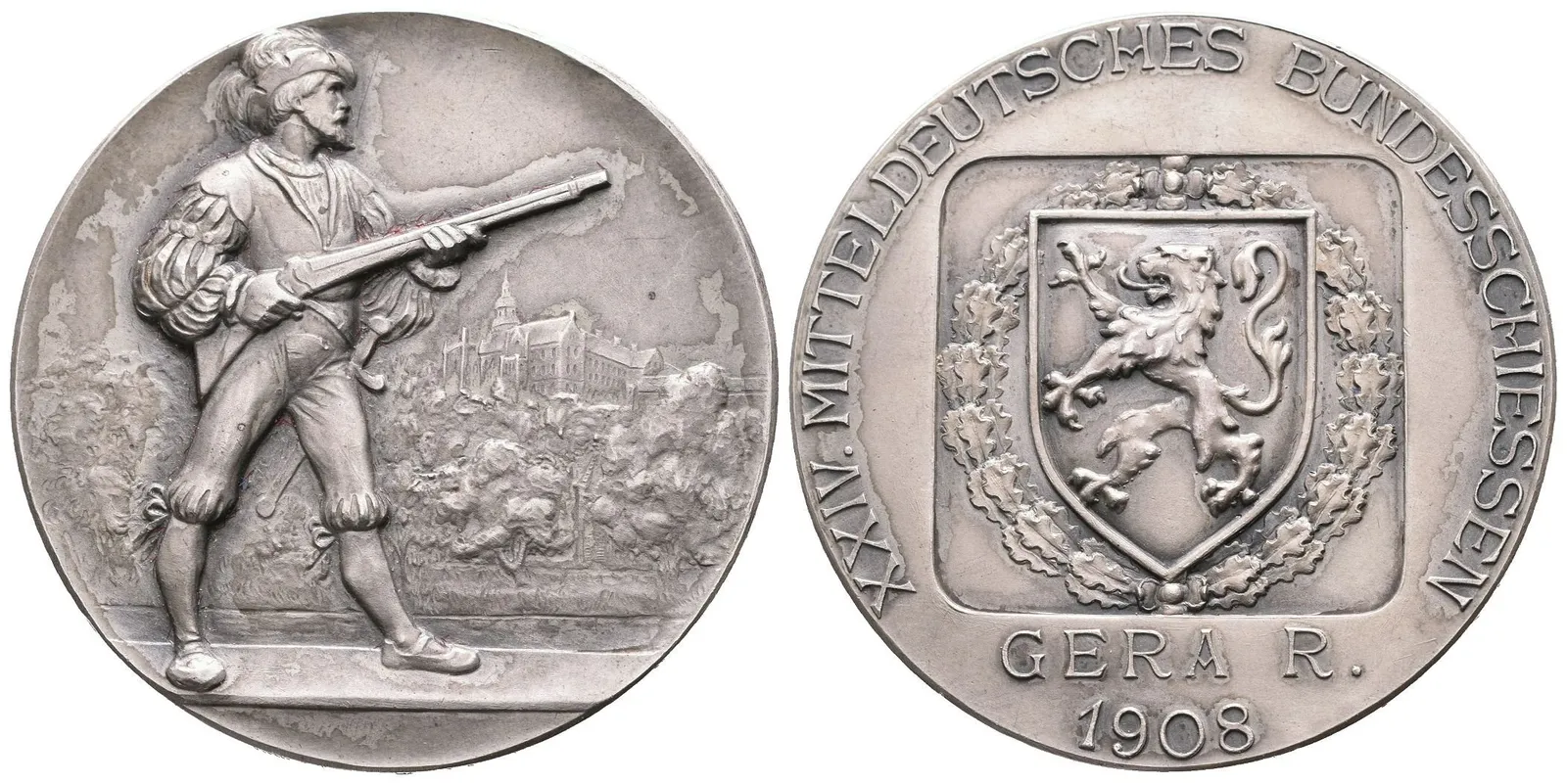 AR Medaile 1908 - XXIV. Středoněmecké spolkové střelby Gera v Durynsku. — 1
