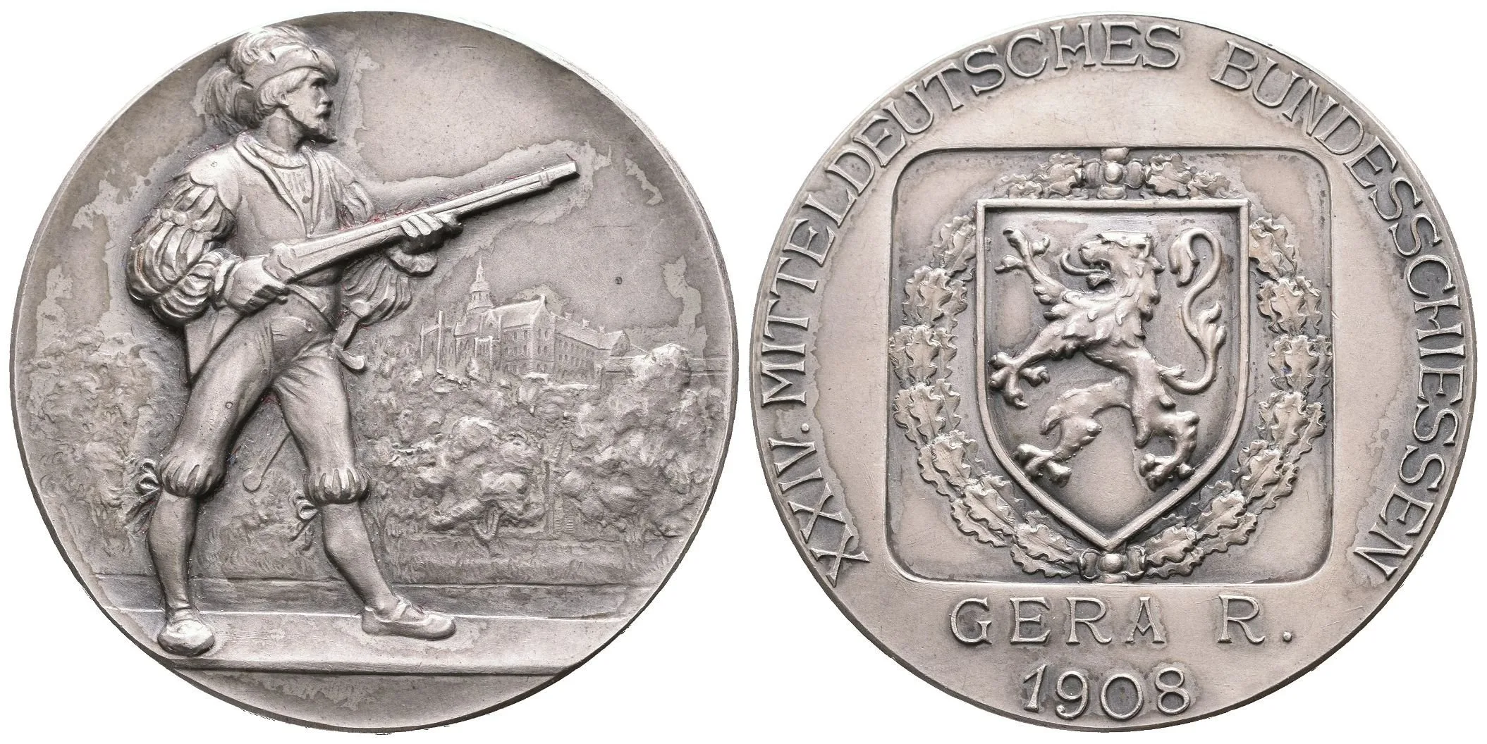 AR Medaile 1908 - XXIV. Středoněmecké spolkové střelby Gera v Durynsku. — 1