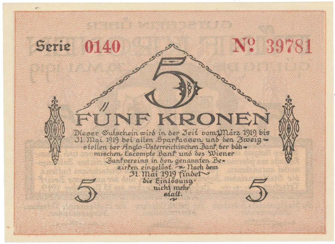 Bodenbach - Tetschen (Podmokly - Děčín), 5 K  15. 11. 1918, HH.11.1.1c