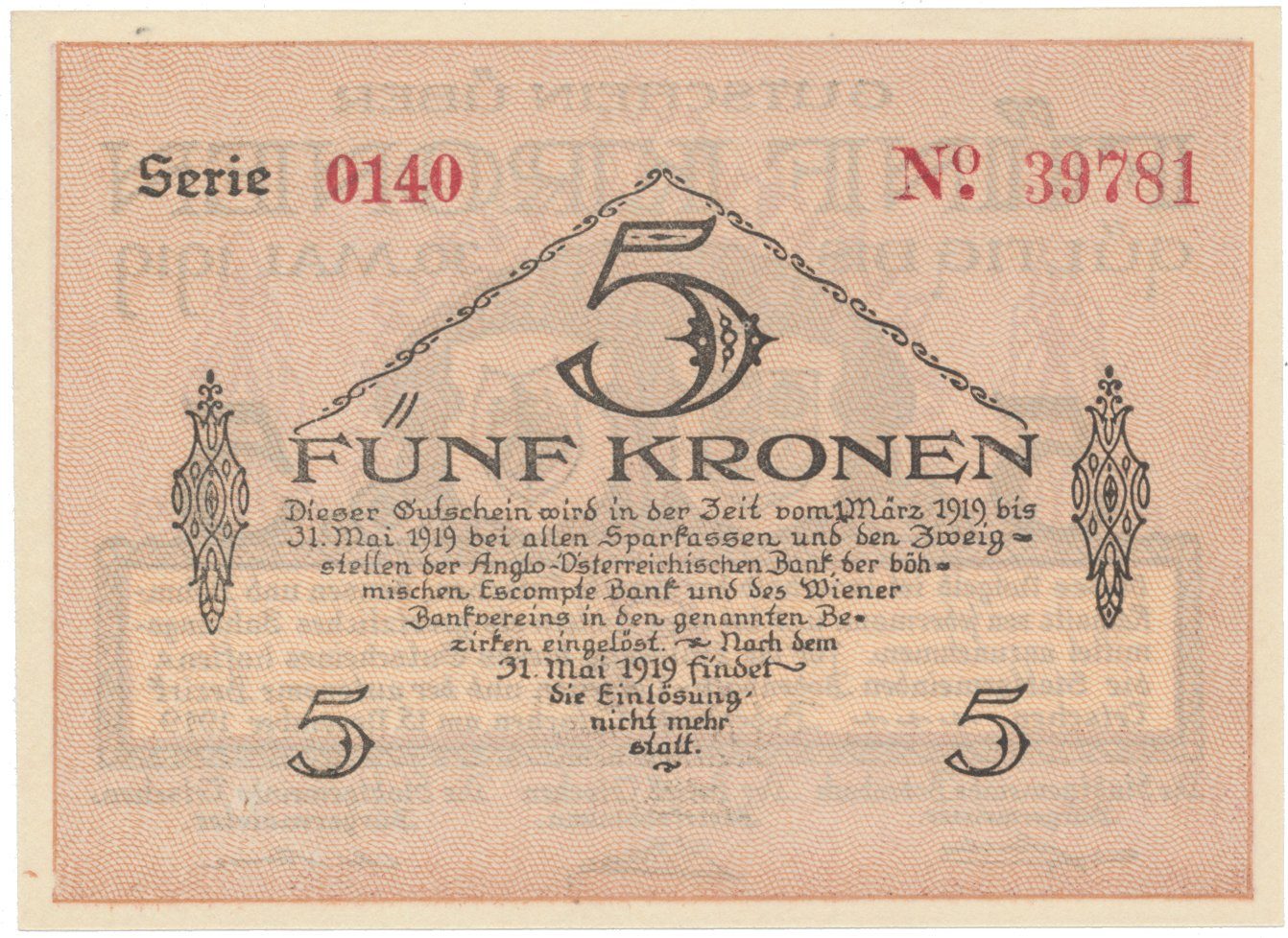 Bodenbach - Tetschen (Podmokly - Děčín), 5 K  15. 11. 1918, HH.11.1.1c