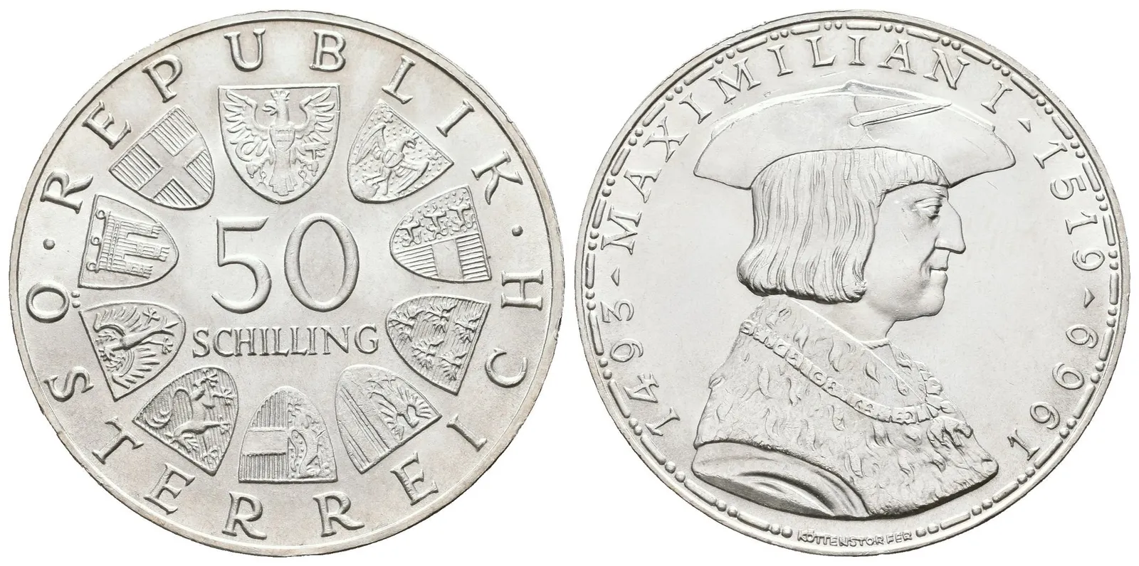 Rakousko, 50 Schilling 1969 - Maximilián