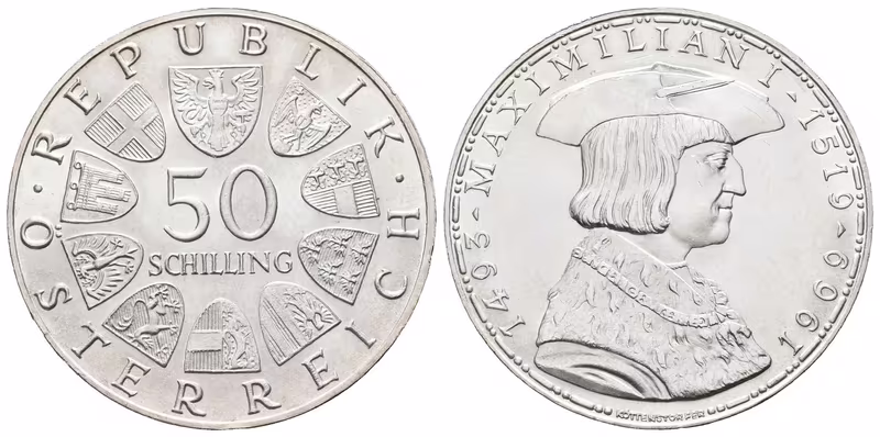 Rakousko, 50 Schilling 1969 - Maximilián