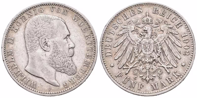 Württembersko, 5 Marka 1902 F