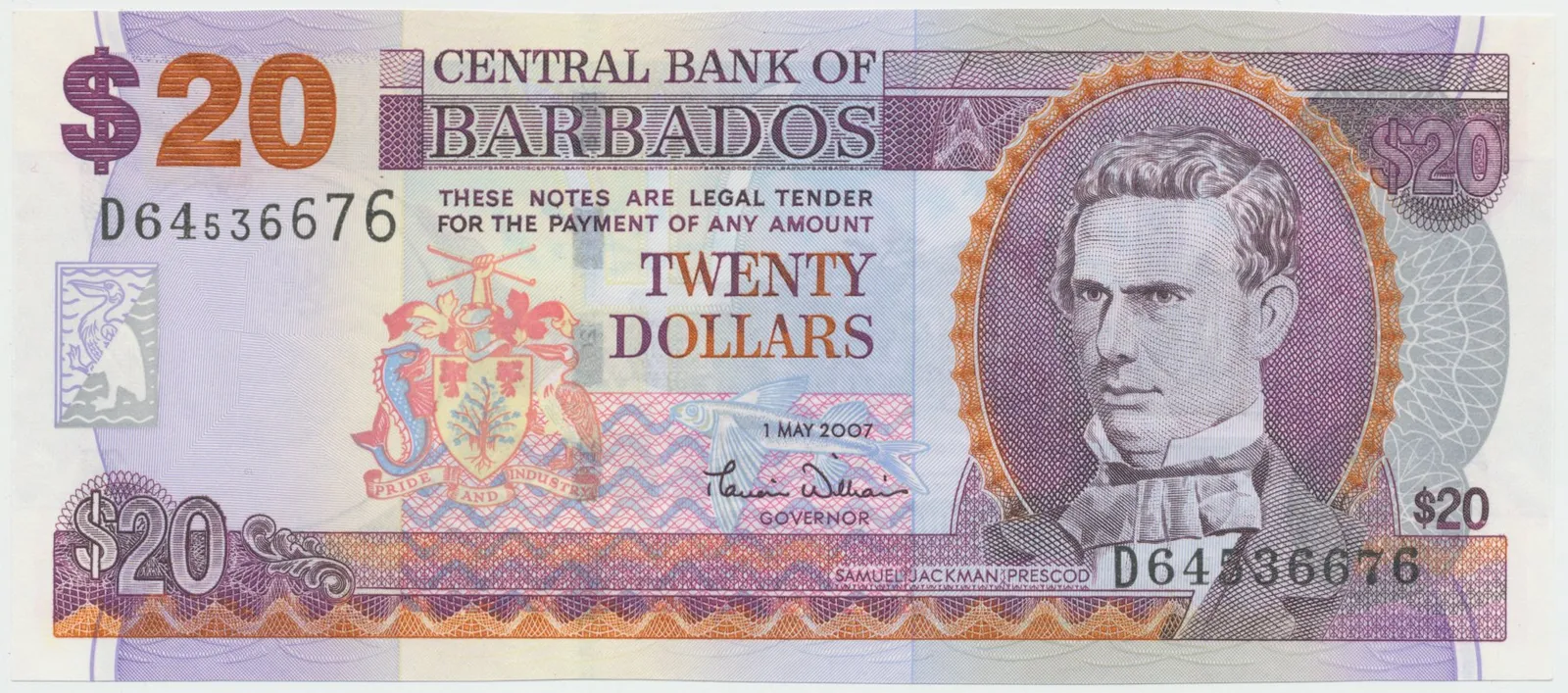 Barbados, 20 Dollars 2007, P.69a