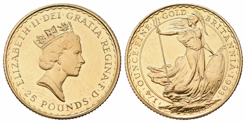 Velká Británie, 25 Pounds 1993 - 1/4 Britannia