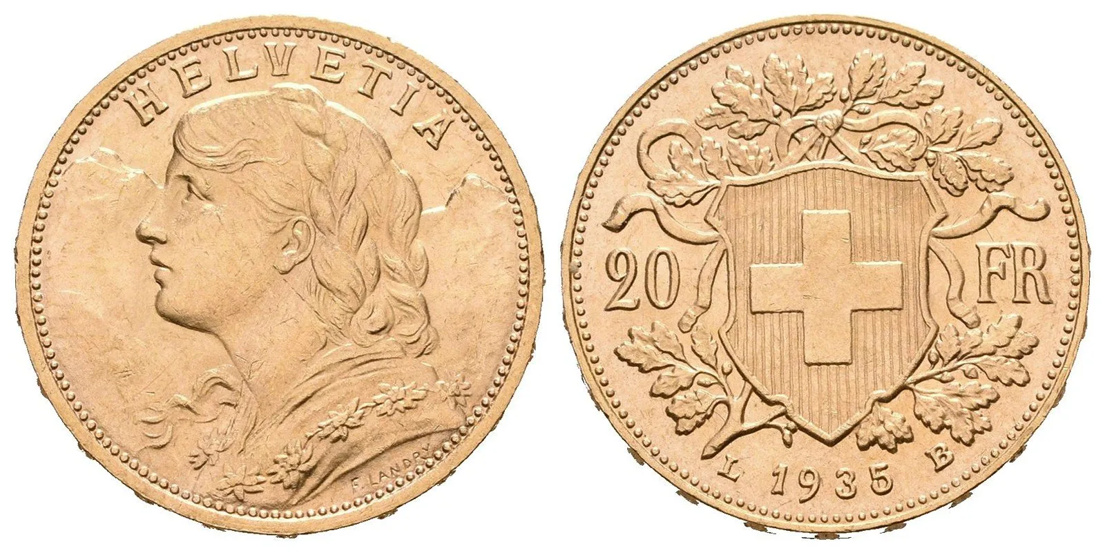 Švýcarsko, 20 Frank 1935 L-B