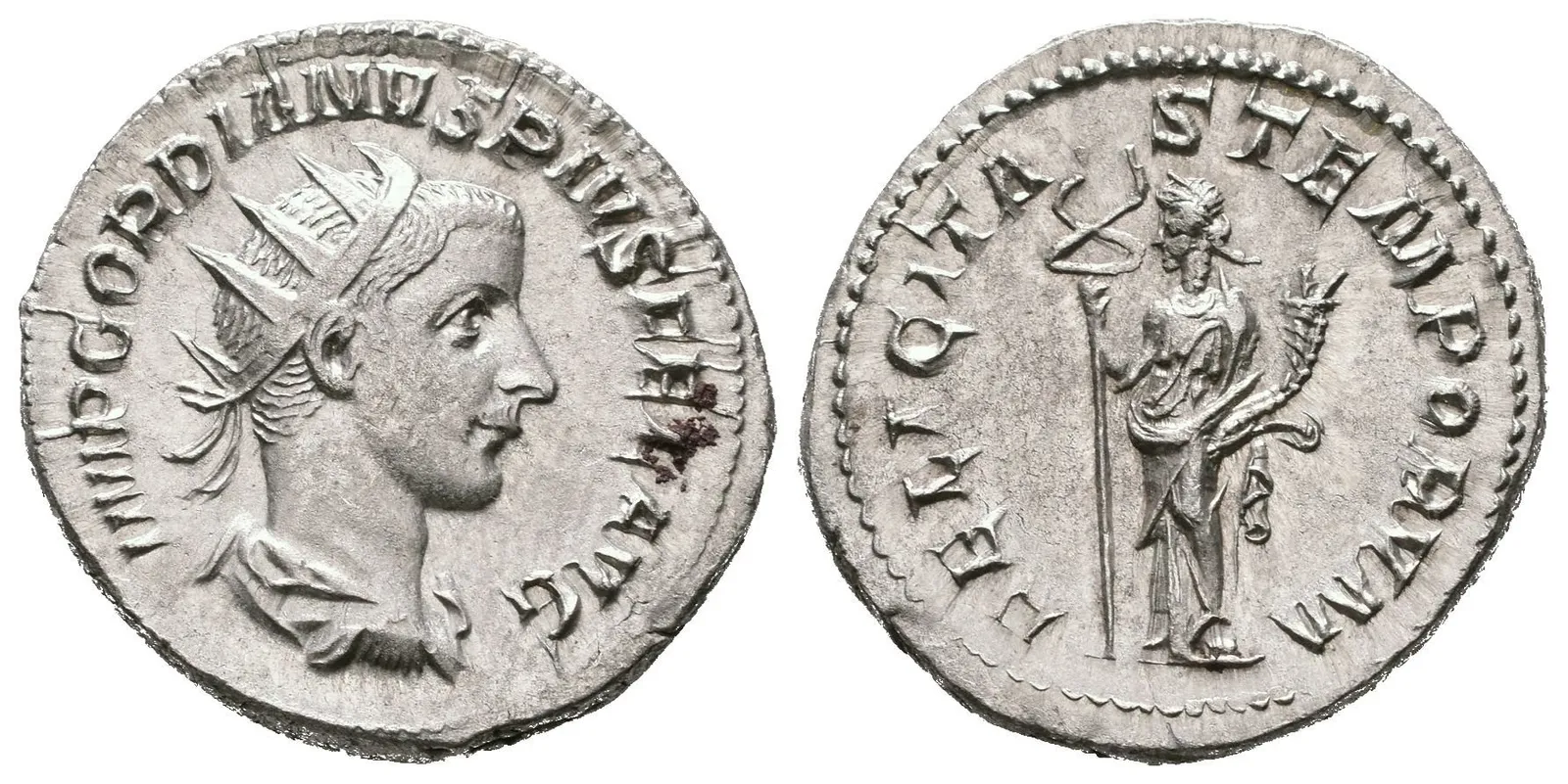 Antoninian, 243 - 244, Rv: FELICITAS TEMPORVM, stojící Felicitas zleva drží dlouhý — 1