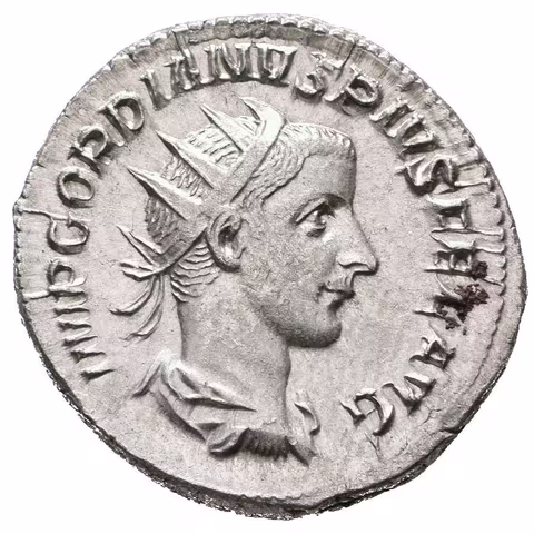 Antoninian, 243 - 244, Rv: FELICITAS TEMPORVM, stojící Felicitas zleva drží dlouhý