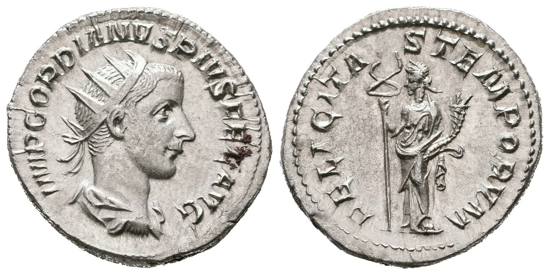 Antoninian, 243 - 244, Rv: FELICITAS TEMPORVM, stojící Felicitas zleva drží dlouhý — 1