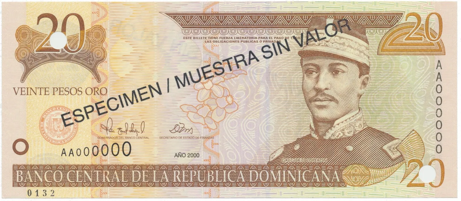 Dominikánská republika, 20 Pesos Oro 2000, P.160s