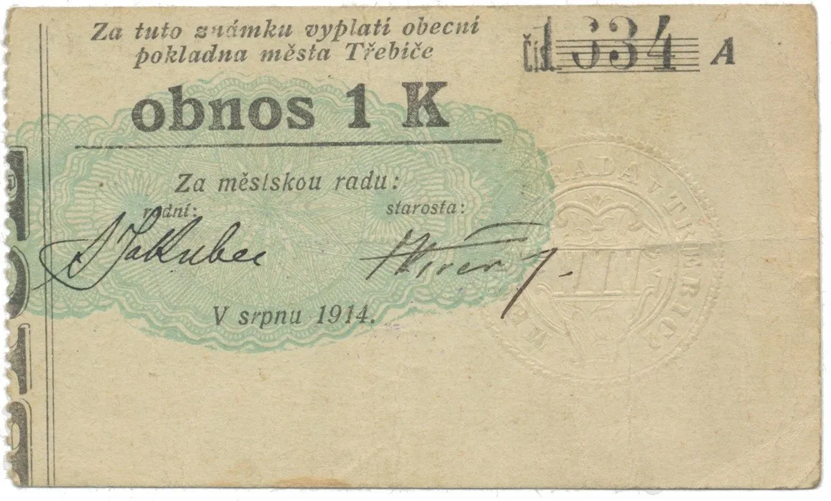 Třebíč - město, 1 K srpen 1914, silnější K, HH.223.5.6b1