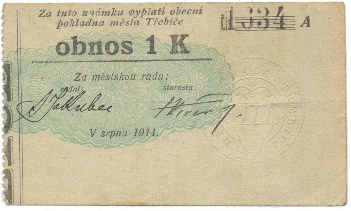 Třebíč - město, 1 K srpen 1914, silnější K, HH.223.5.6b1