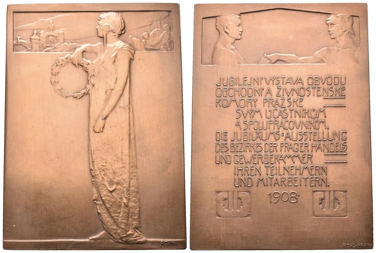 AE Plaketa 1908 - Jubilejní výstava obvodu obchodní a živnostenské komory — 1