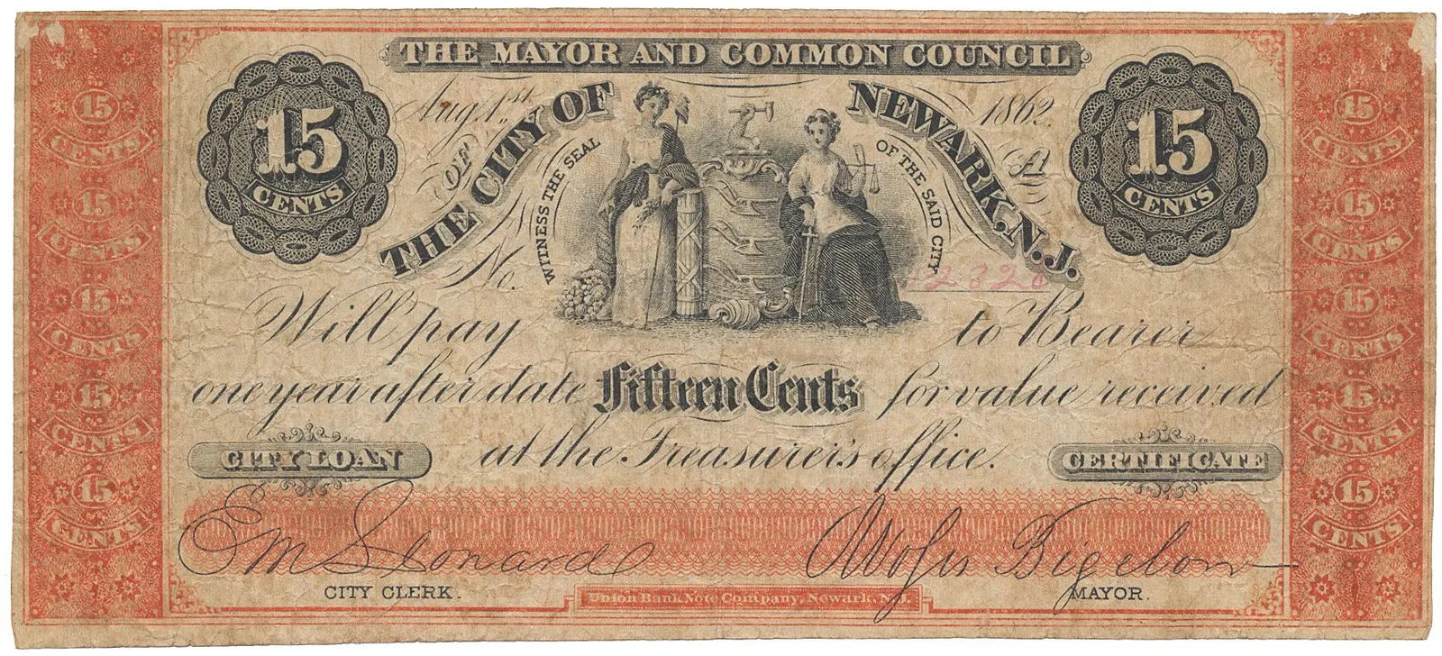 USA, New Jersey, Newark, 15 Cents 1. 8. 1862