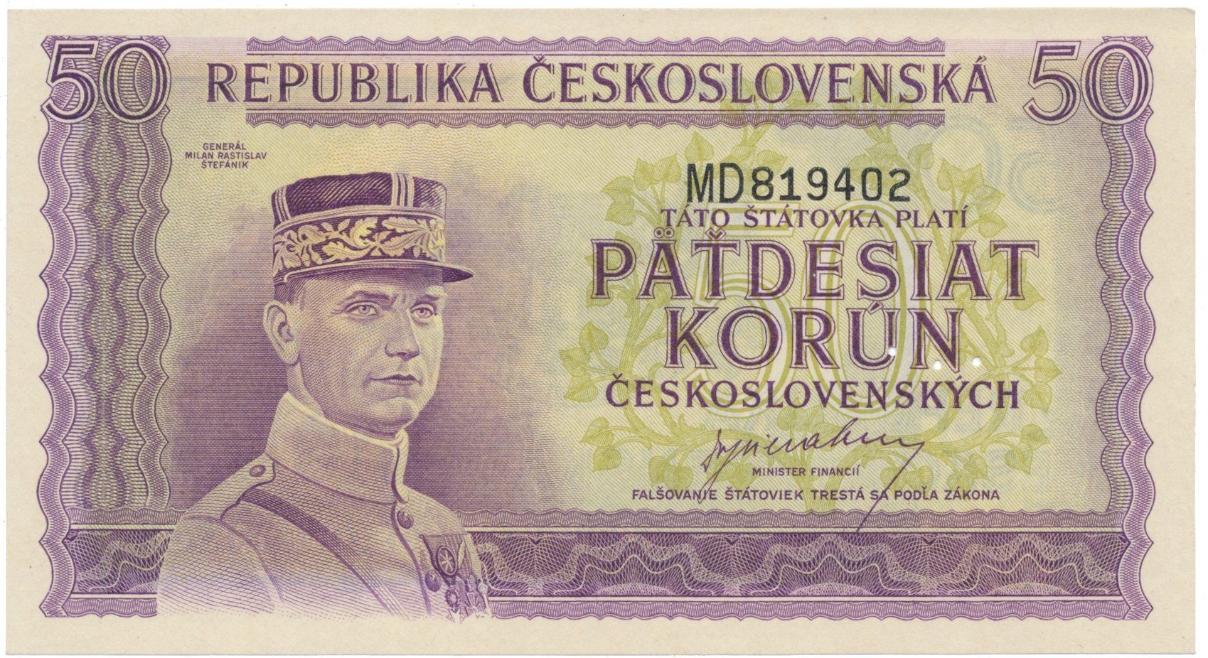 50 Koruna b.d. (1945), série MD, Hej.73a.S2