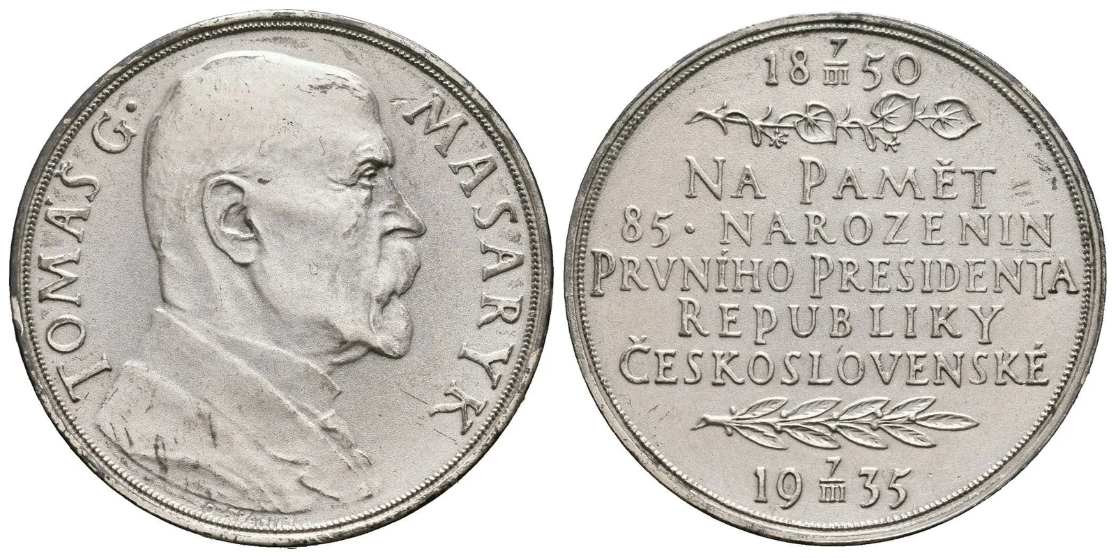 AR Medaile 1935 - K 85. narozeninám T. G. Masaryka. Poprsí T. G. Masaryka zprava, — 1