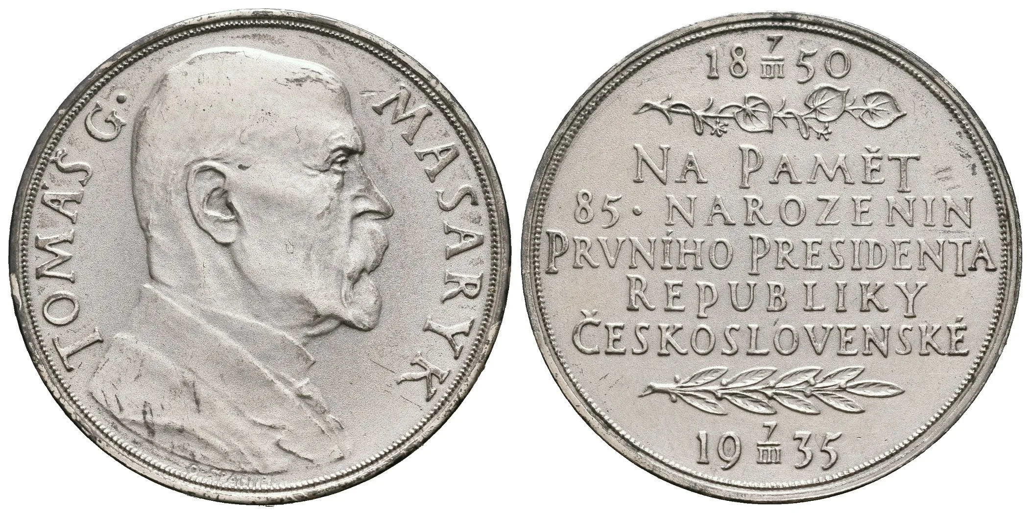 AR Medaile 1935 - K 85. narozeninám T. G. Masaryka. Poprsí T. G. Masaryka zprava, — 1