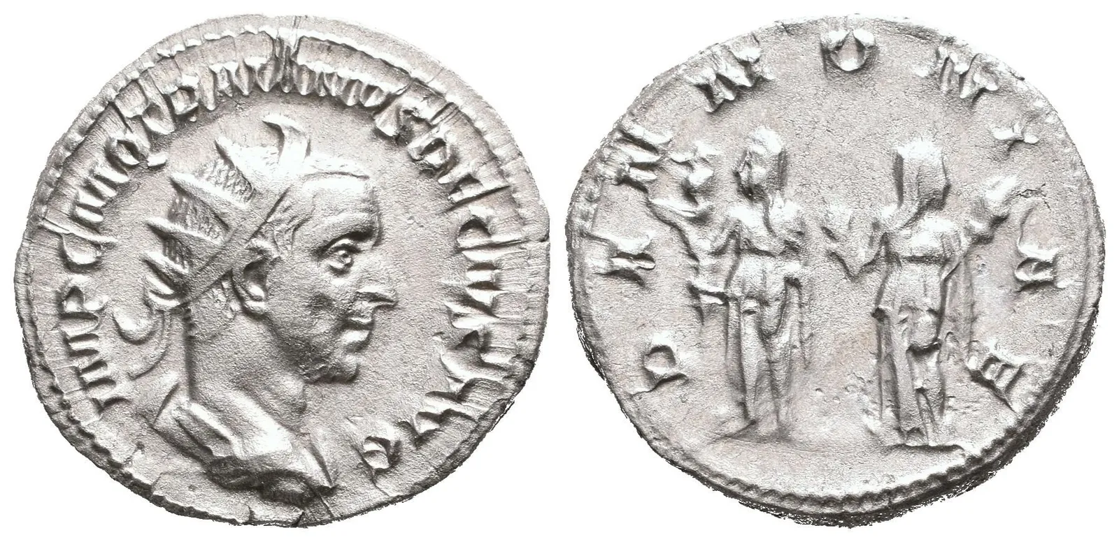 Antoninian, 249 - 251, Rv: PANNONIAE, dvě stojící Pannonie čelně vedle sebe, — 1