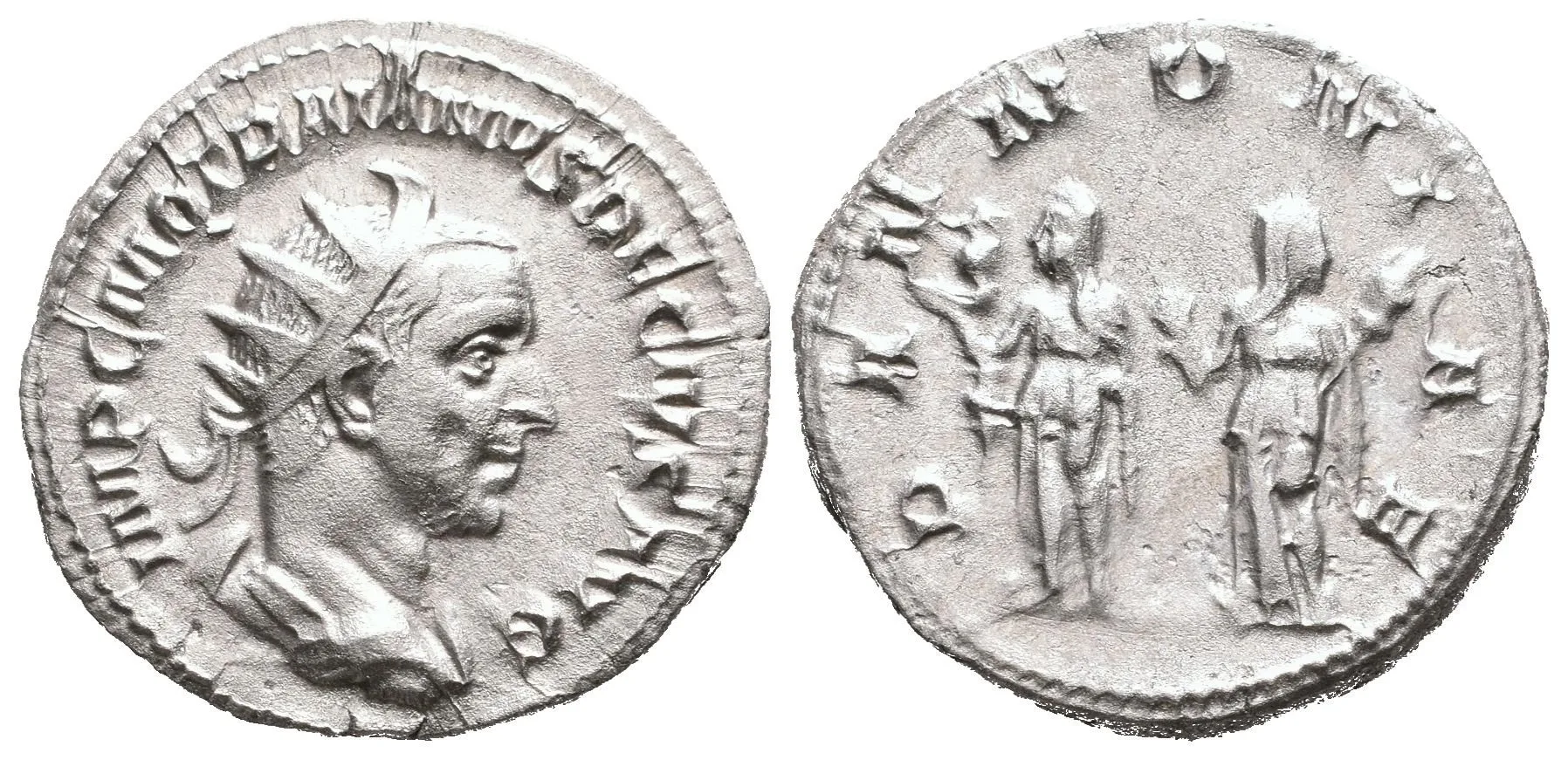 Antoninian, 249 - 251, Rv: PANNONIAE, dvě stojící Pannonie čelně vedle sebe, — 1