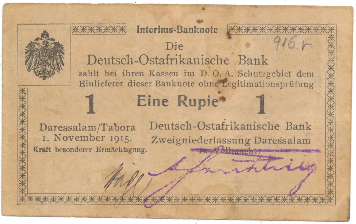 Německá Východní Afrika, 1 Rupie 1. 11. 1915, série B2, R.916r